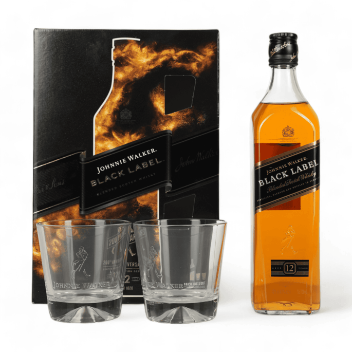 Johnnie Walker Black Label 12 Year Old 200 Years Limited Edition Design With Glasses