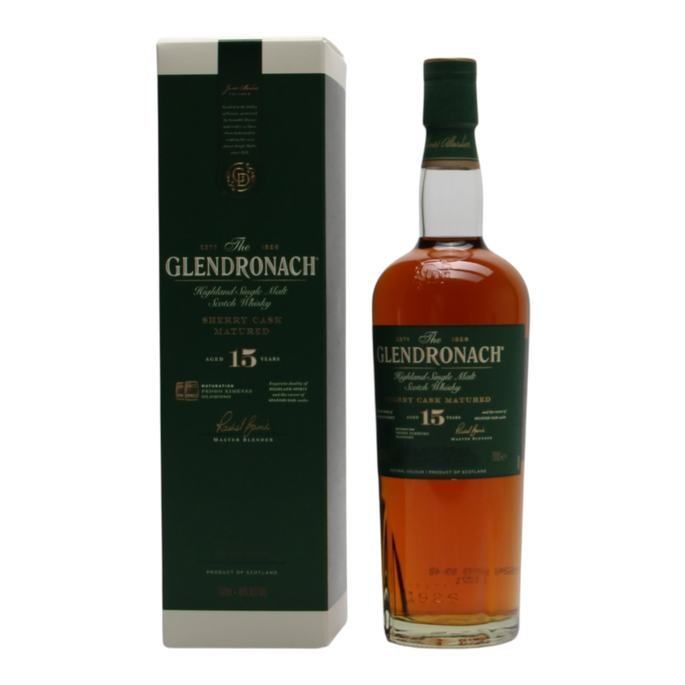 Glendronach 15 Year Old, Pedro Ximénez & Oloroso Sherry Cask, 46% whisky bottle