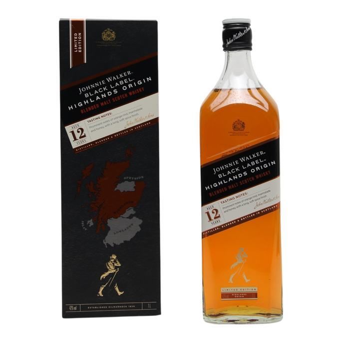 Johnnie Walker 12 Year Old Black Label Highlands Origin 1L, Oak Cask, 2019, 42% whisky bottle