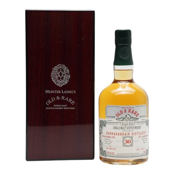 Bunnahabhain Old & Rare Platinum Selection 30 Year Old, Sherry Butt Cask, Cask #121, 1987, Hunter Laing, 48.4% whisky bottle