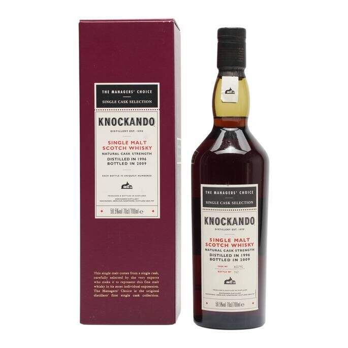 Knockando Managers' Choice 12 Year Old, Sherry Cask, Cask #800790, 2009, 58.5% whisky bottle