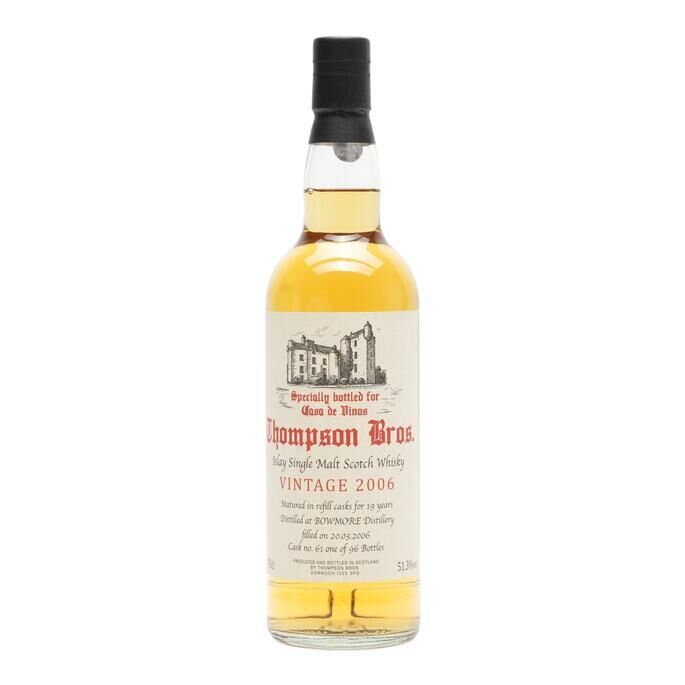 Bowmore 19 Year Old, Refill Cask, Cask #61, 2006, Thompson Bros, 51.3% whisky bottle