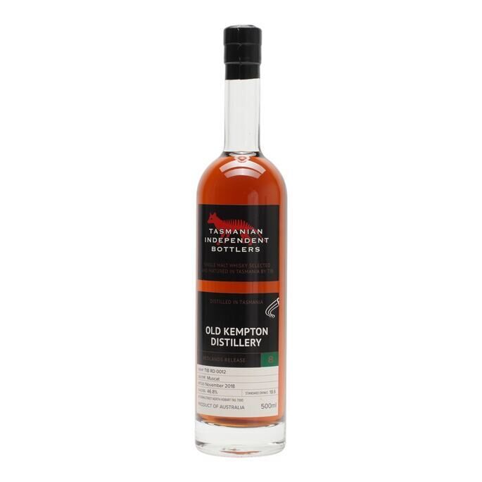Old Kempton Redlands Release No. 8, Muscat Cask, Cask #RD0012, Tasmanian Independent Bottlers, 46.8% whisky bottle