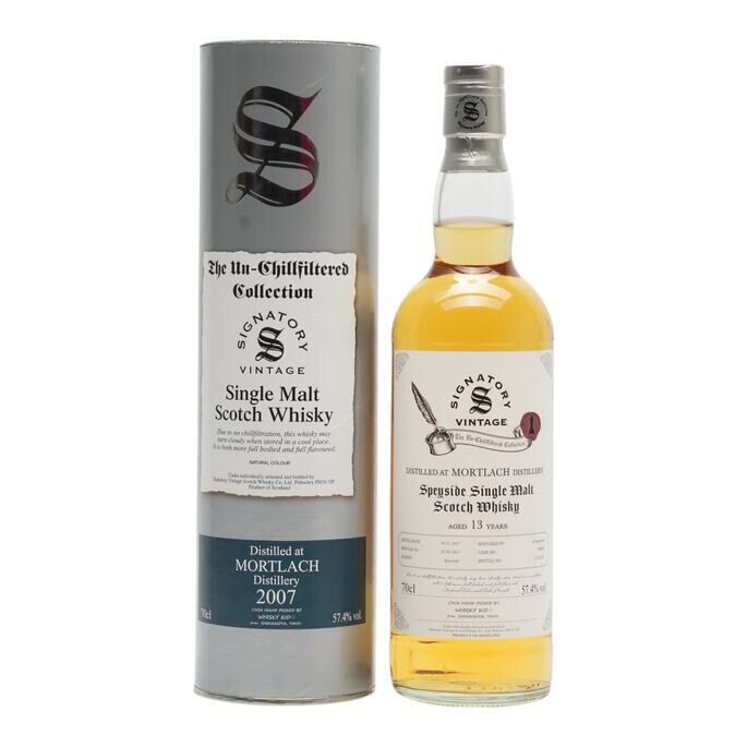 Mortlach The Un-Chillfiltered Collection Selected For Shinanoya 13 Year Old, Hogshead Cask, Cask #709083, 2007, Signatory Vintage, 57.4% whisky bottle