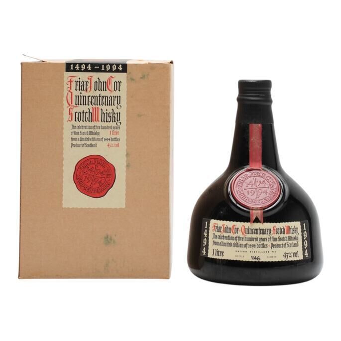 United Distillers Friar John Cor Quincentenary of Scotch Whisky 1494-1994, 1994, 43% whisky bottle