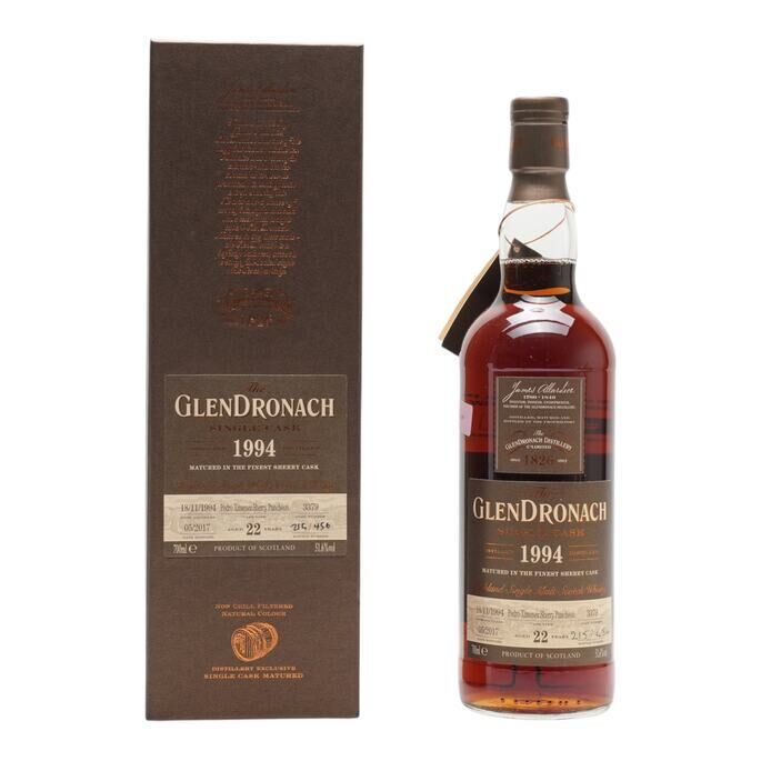 GlenDronach 22 Year Old, Pedro Ximénez Sherry Puncheon Cask, Cask #3379, Batch 15, 2016, 51.6% whisky bottle