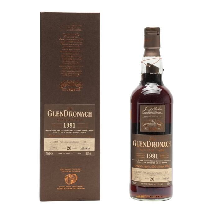 Glendronach 20 Year Old, Pedro Ximénez Sherry Cask, Cask #3183, 2012, 51.3% whisky bottle