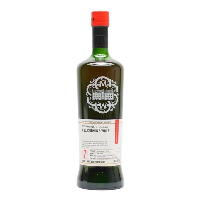 Glen Grant A Sojourn in Seville 17 Year Old, Bourbon & Sherry Cask, Cask #9.307, 2008, The Scotch Malt Whisky Society, 60.8% whisky bottle