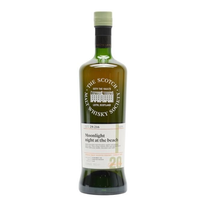 Laphroaig Moonlight Night At The Beach 20 Year Old, Virgin Oak Cask, Cask #29.216, 1996, The Scotch Malt Whisky Society, 51.9% whisky bottle