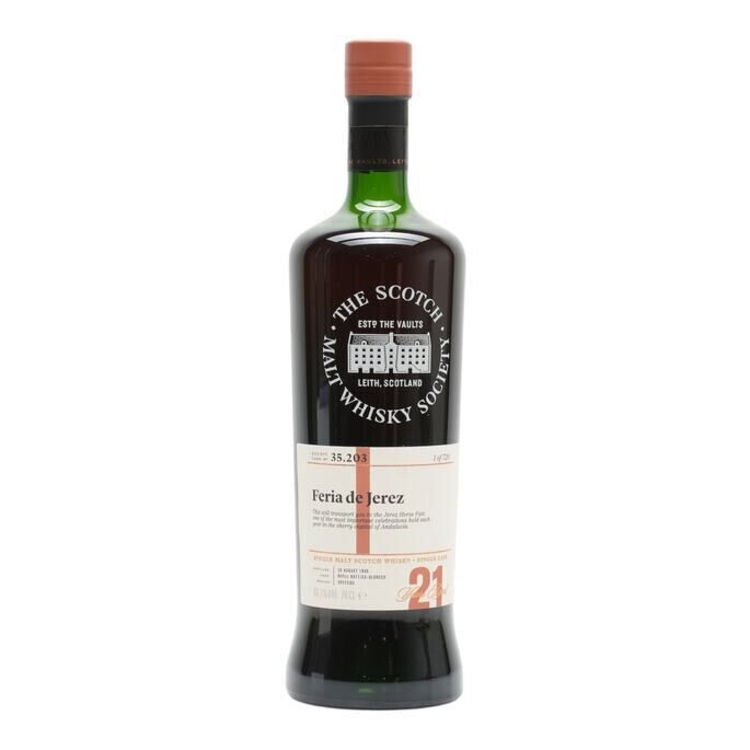 Glen Moray Feria de Jerez 21 Year Old, Oloroso Sherry Cask, Cask #35.203, 1996, The Scotch Malt Whisky Society, 60.1% whisky bottle