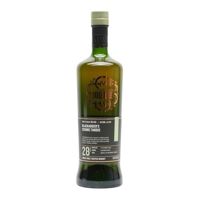 Glen Scotia Blackadder's Cosmic Tardis 28 Year Old, Bourbon Cask, Cask #93.143, 1991, The Scotch Malt Whisky Society, 55.9% whisky bottle