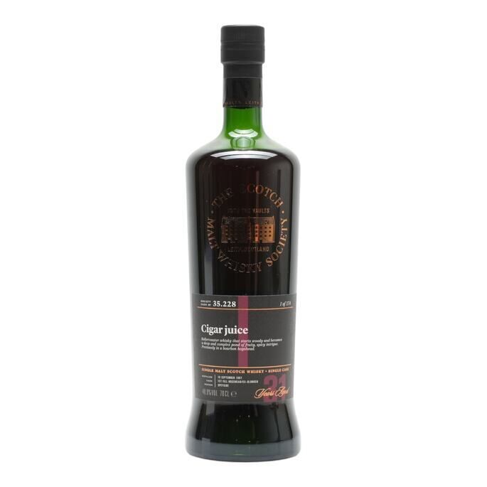 Glen Moray Cigar Juice 31 Year Old, Bourbon & Sherry Cask, Cask #35.228, 1987, Scotch Malt Whisky Society, 48.9% whisky bottle