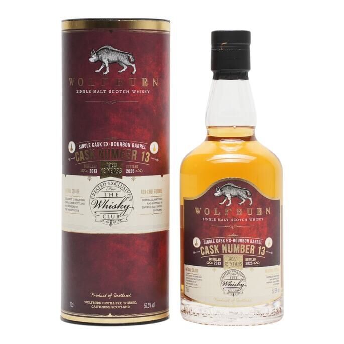 Wolfburn 12 Year Old, Bourbon Cask, Cask #13, 2025, 52.5% whisky bottle