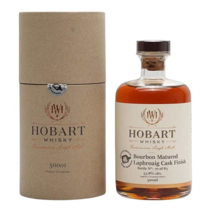 Hobart Whisky Bourbon Matured Laphroaig Cask Finish Drink Tasmania Exclusive, Bourbon & Laphroaig Cask, 2022, 53.8% whisky bottle