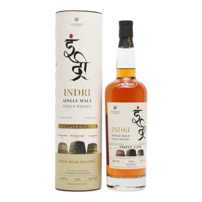 Indri Single Malt Travel Exclusive, Bourbon, PX Sherry, French Wine Cask, Batch 001, 2023, 46% whisky bottle
