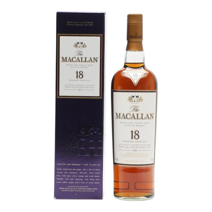 Macallan 18 Year Old, Sherry Cask, 2007, 43% whisky bottle
