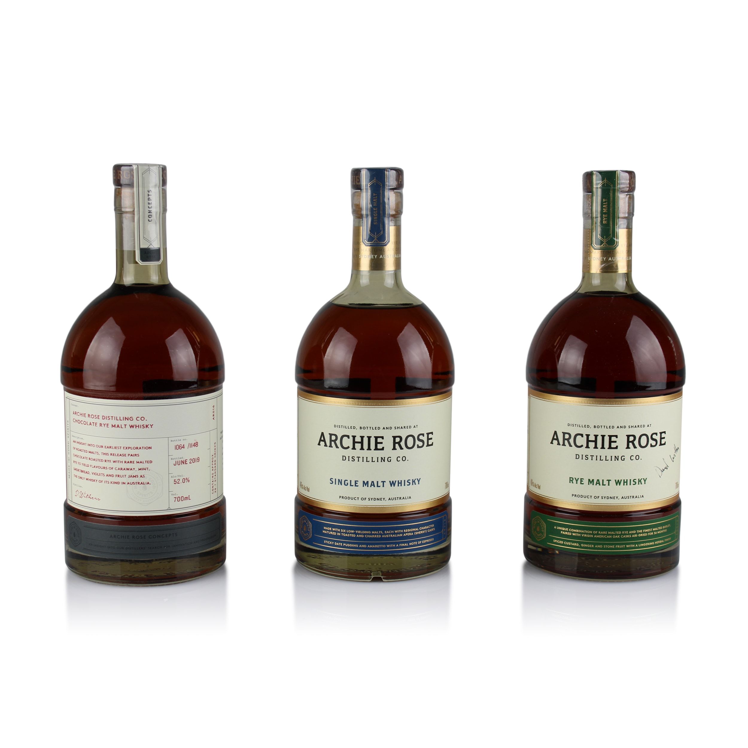 Archie Rose Raspberry Archie Rose 3 Bottle Set (Batch 1 Single Malt, Rye & Chocolate Malted ...